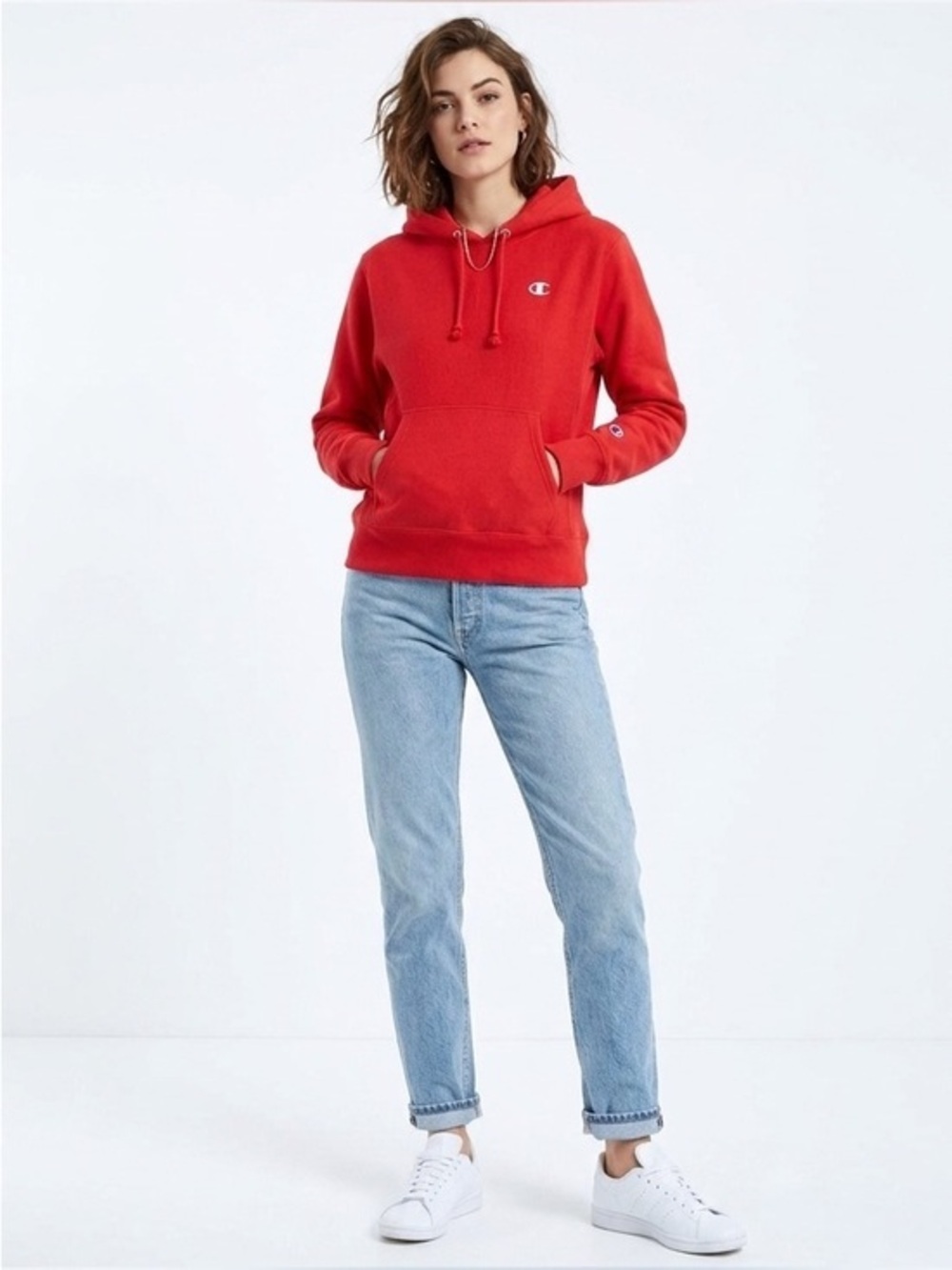 Champion Red Hoodie Sweatshirt Size Large Cotton